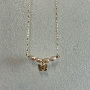 Gold Filled Pink Freshwater Pearls with Butterfly Charm Necklace